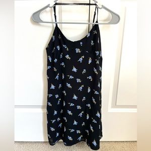 Forever 21 Cross Back Black Mini Dress with Blue Flowers